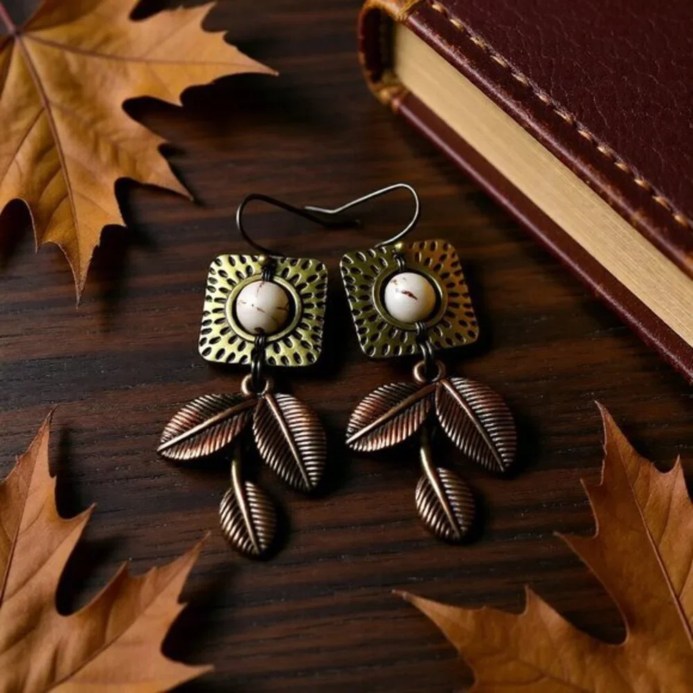 Handmade! Warm Bronze Colored Rose Leaf Dangle Earrings - Mature Business Casual